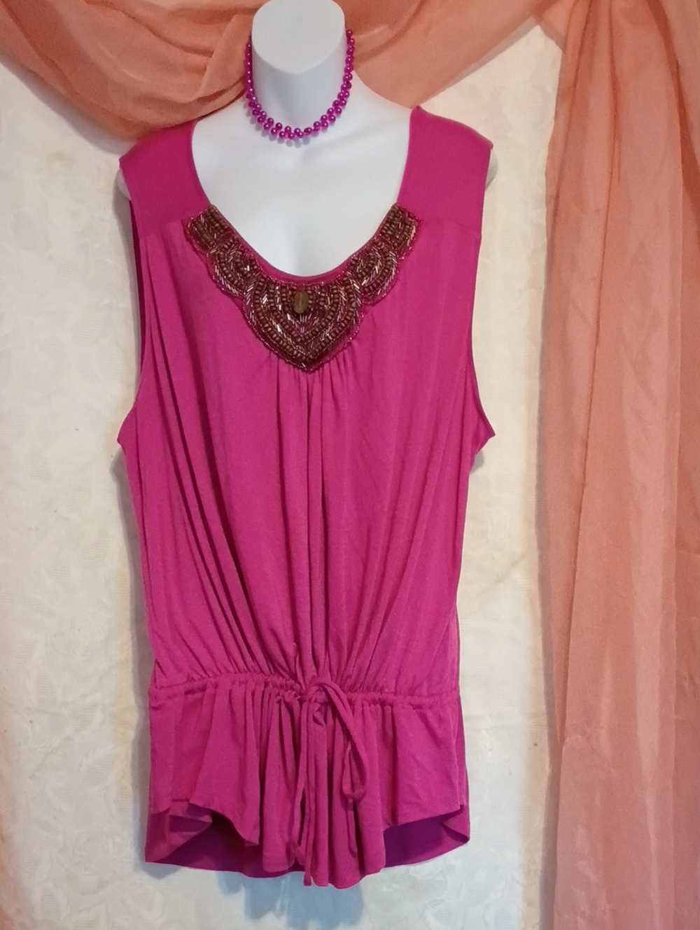 Faded Glory Ladies Magenta Blouse with Wooden Bead Embellishments Sz 4X